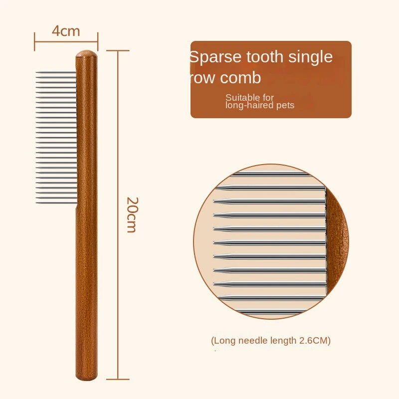 Solid Wood Cat Combs, Stainless Steel Teeth for Cat Dog Rabbit Massage, Flea Lice Comb Removes Mats, Tangles and Loose Fur, Grooming Comb for Small Medium Pets