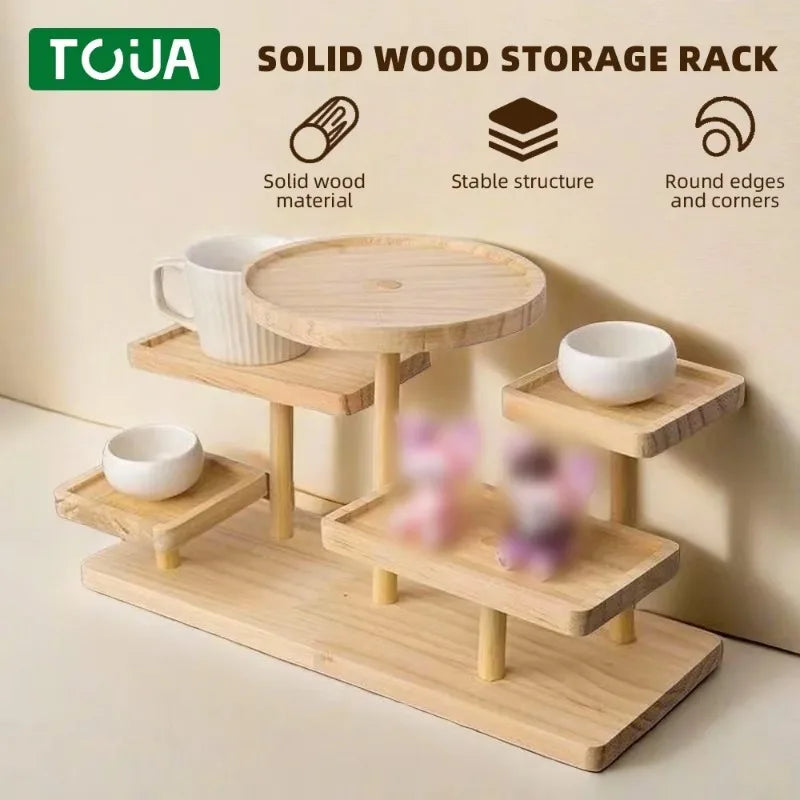 Solid Wood Stall Display Stand Creative Wood Jewelry Ornaments Display Table Ins Style Display Multi-layer Storage Rack