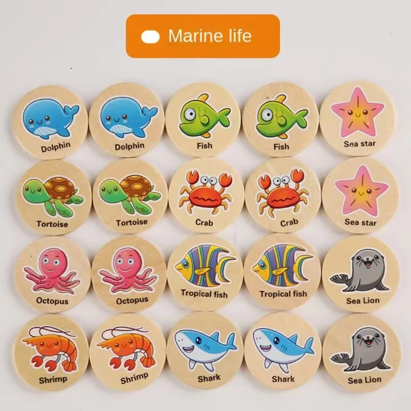 Wooden Memory Matching Game,Matching Animal Wood Chips Educational Matching Game for Toddlers Preschool 4 5 6 Years Old