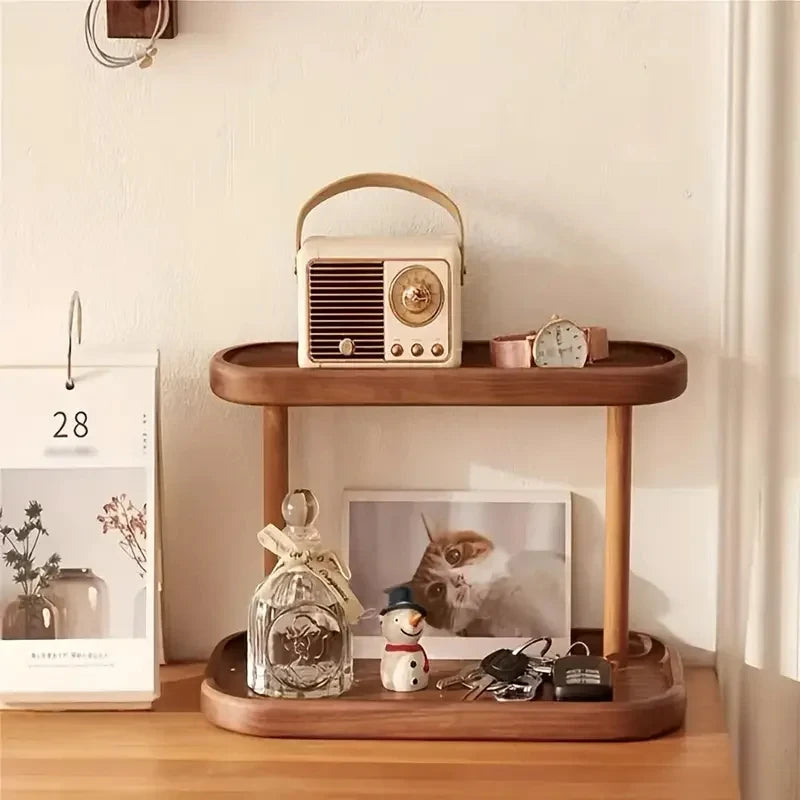 1 wooden storage rack 2 layers of desktop display rack desktop dressing table cosmetic storage rack desktop storage rack