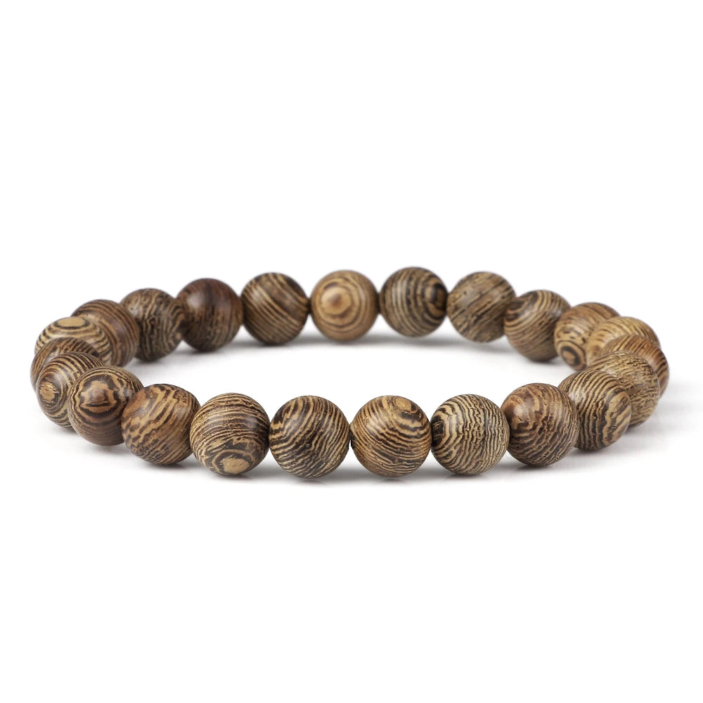 Handmade Unisex 12 Beads Natural Bubinga Wood Prayer Beads Link Wrist Meditation Star Ring Circumstellar Decompression Bracelet Rosary Mala Necklace Chain for Men Women
