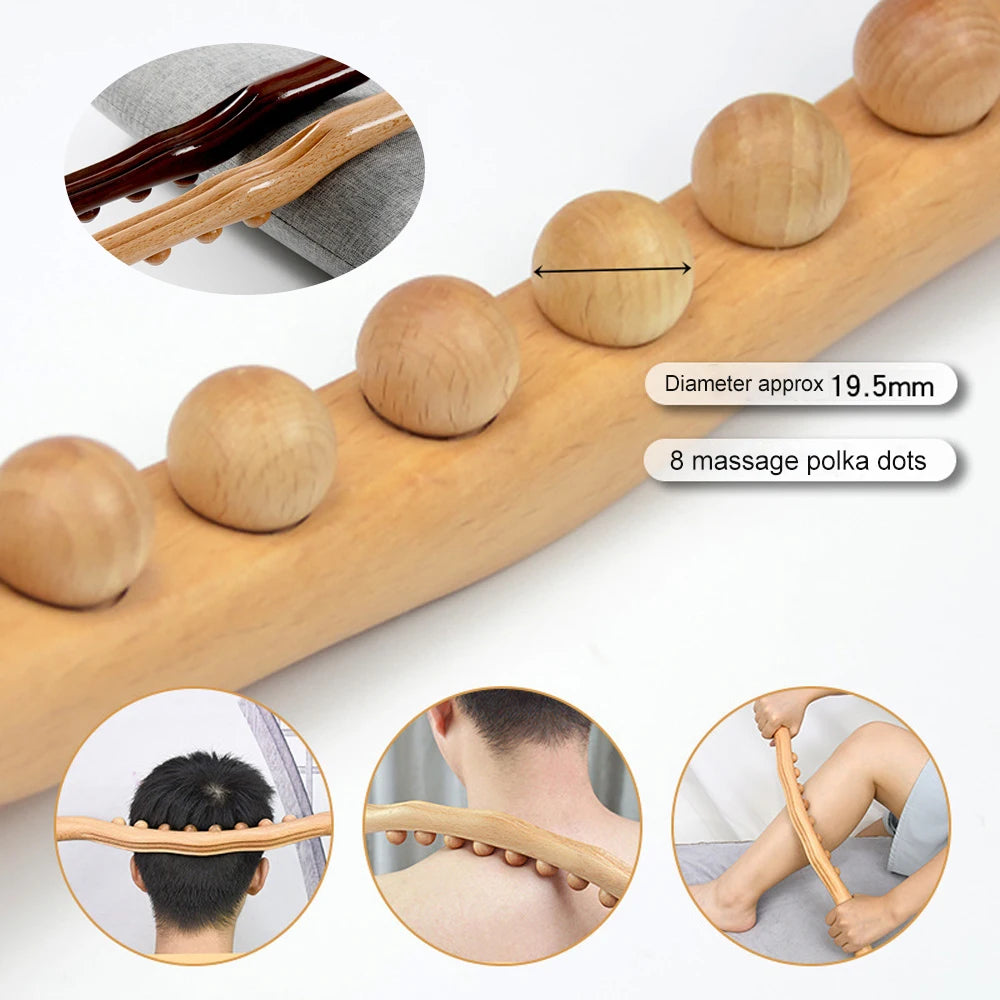 Guasha Wood Massage Stick Tools Wooden Therapy Scraping Lymphatic Drainage Massager, Double Row 20 Beads Point Treatment Gua Sha Tools, Stomach Cellulite Massager, Myofascial Release Tool