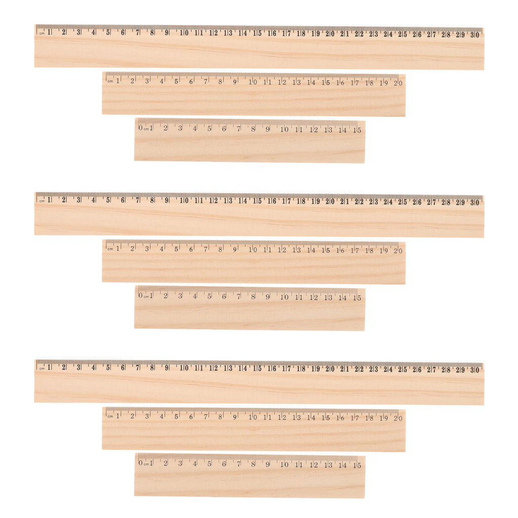 9Pcs Wooden Ruler Measuring Drafting Tools with Centimeters & Inches for School Classroom, Home and Office
