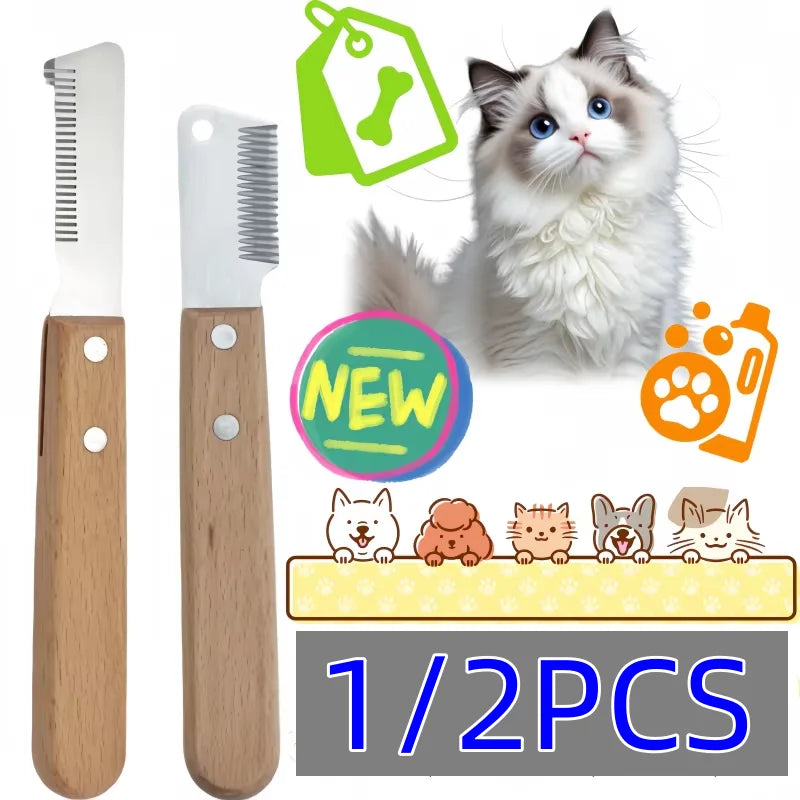 Dog Cat Pet Grooming Brush Metal Comb for Loosening up Removing Mats Debris Tangles and Knots Wooden Handle Stainless Steel Tooth Perfect for Honghair Pets