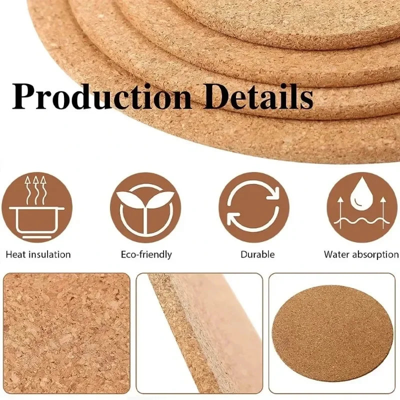 Cork Coasters for Drink, Natural Round Wood Coffee Cup Mat Heat Resistant Cork Coaster Mat Reusable Coaster Pad