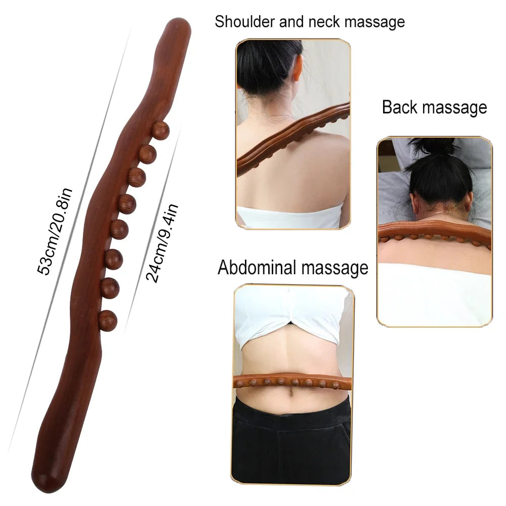 Guasha Wood Massage Stick Tools Wooden Therapy Scraping Lymphatic Drainage Massager, Double Row 20 Beads Point Treatment Gua Sha Tools, Stomach Cellulite Massager, Myofascial Release Tool