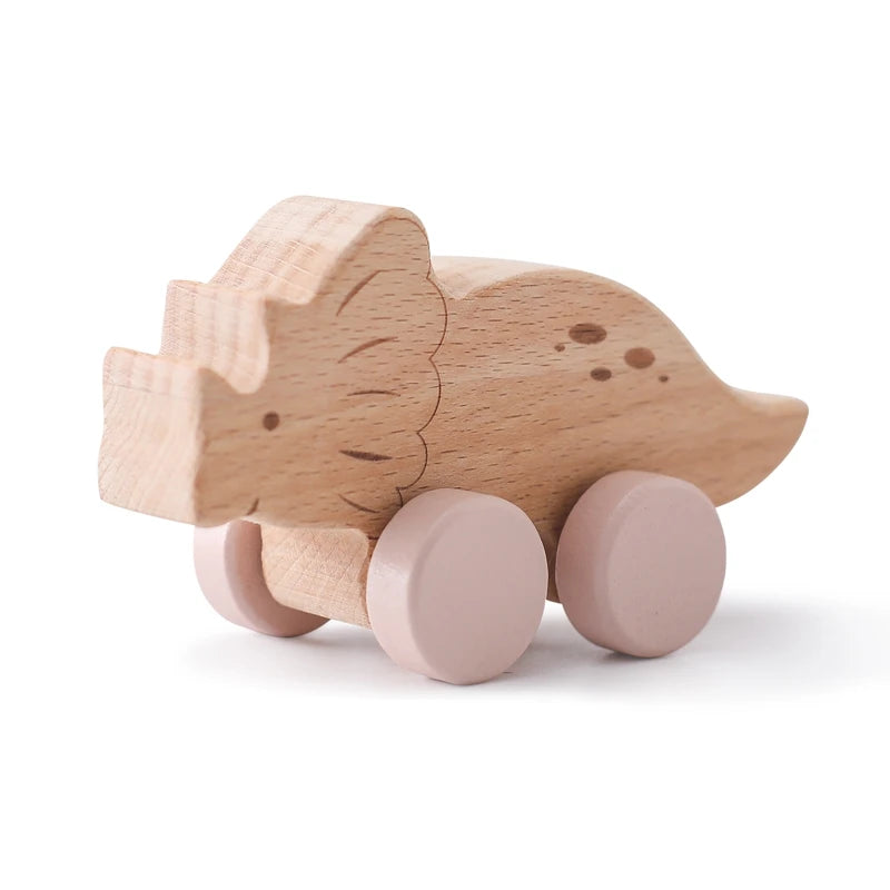 Wooden Dinosaur Cars Montessori Toys for Babies Baby Push Car Toys Wooden Toy Vehicles Development and Infant Grasping Montessori Toys