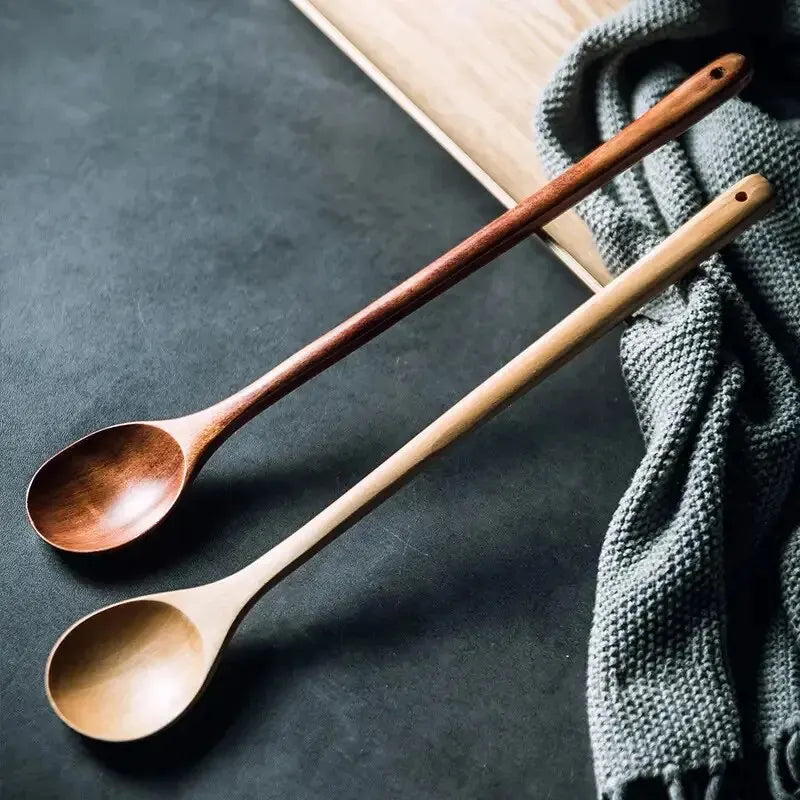 1PC 13 Inch Long Handle Wooden Cooking Spoons, Long Stirring Spoons Mixing Spoon Soup Mixing Kitchen Tools Wooden Utensils