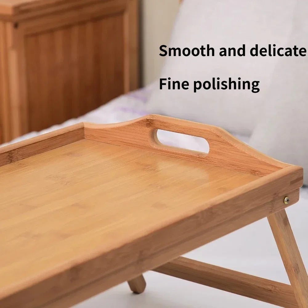 Bamboo Bed Tray with Folding Legs Portable Breakfast Table for Bed, Laptop & Tablet Stand, Foldable Snack Tray with Handles for Recliner, Eating, Working, & Serving