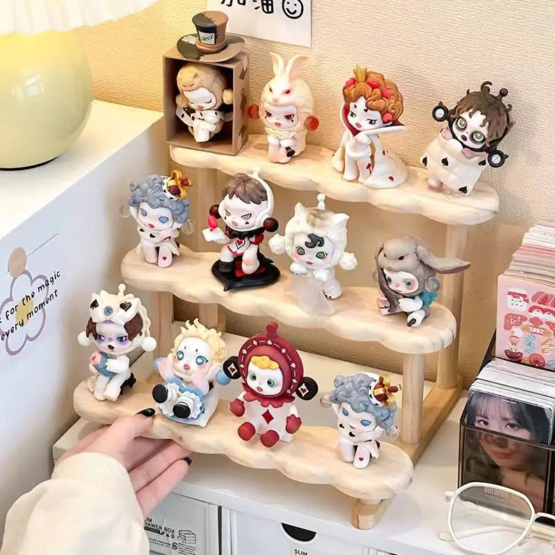 Wood Display Stand for Action Figures Tiered Showing Risers Collectibles Organizer Detachable Wooden Storage Rack for Figurines Toys Mini Dolls Cupcakes 3-Tier