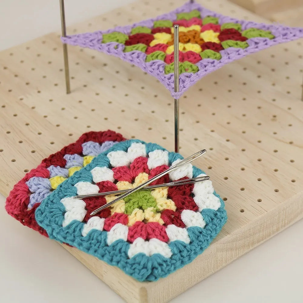 Crochet Board with 20 Pins, Upgrade Large Handcrafted Granny Square Blocking Mat for Knitting & Crochet Projects