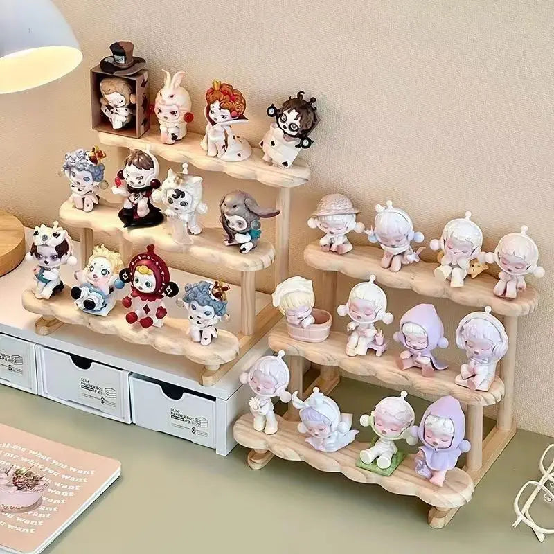 Wood Display Stand for Action Figures Tiered Showing Risers Collectibles Organizer Detachable Wooden Storage Rack for Figurines Toys Mini Dolls Cupcakes 3-Tier