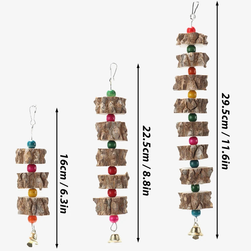 Parakeet Wooden Chew Toy, Hanging Wood Cookies for Pecking and Chewing, Great for Parrots, Macaws, African Grays & Conures