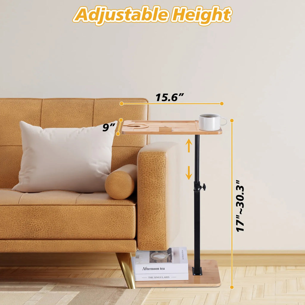 Sofa Couch Arm Table Tv Tray Small Bed Stand C Shaped Side End Tables for Living Room, Bedroom, Bedside Walnut