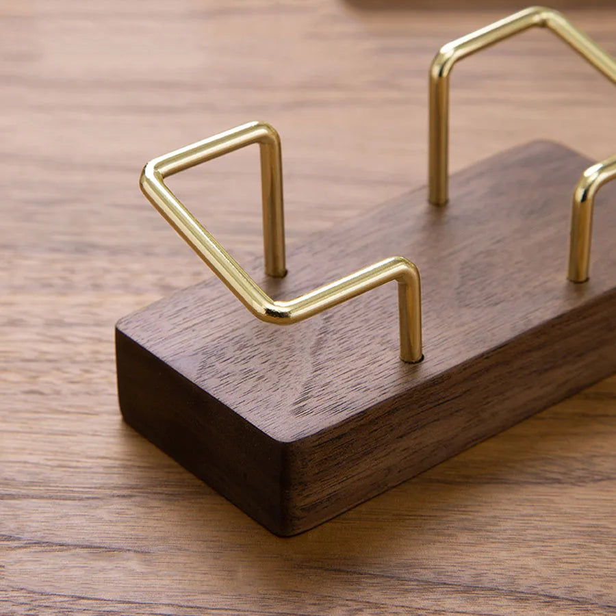 Wooden Business Card Holder, Business Card Holder for Desk with Golden Accents, Display Stand Postcard Holder for Office Home Desktop, Office Desk Accessories for Men and Women