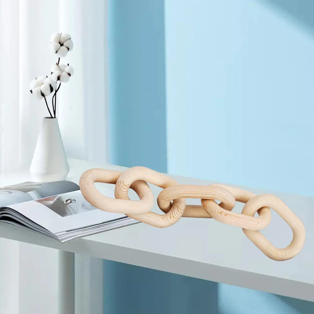 Wood Chain Link Decor- Brown with Subtle Red Undertone Decorative Chain Links for Coffee Table, Book Shelves, & Racks - Modern Rustic Home Decor Gift Ideas for Housewarming & Wedding