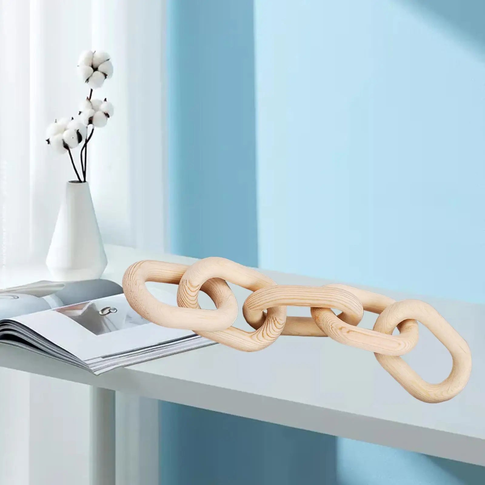 Wood Chain Link Decor- Brown with Subtle Red Undertone Decorative Chain Links for Coffee Table, Book Shelves, & Racks - Modern Rustic Home Decor Gift Ideas for Housewarming & Wedding