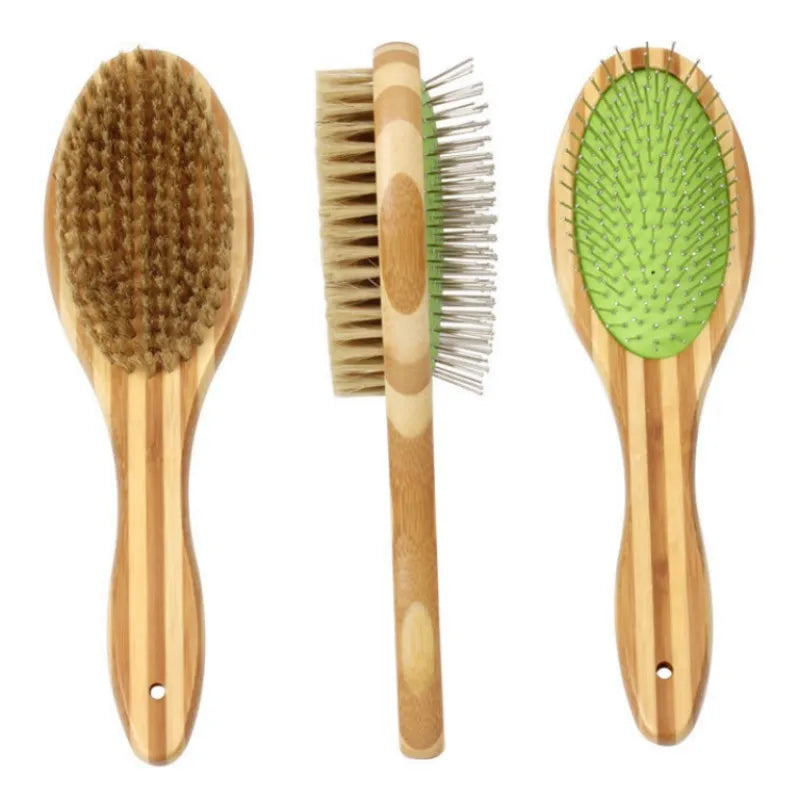 Dog Brush, Double Sided Pet Slicker Brush with Bamboo Handle for Dogs and Cats Long Hair Pets Grooming Comb for Removing Shedding, Tangles and Dead Undercoat