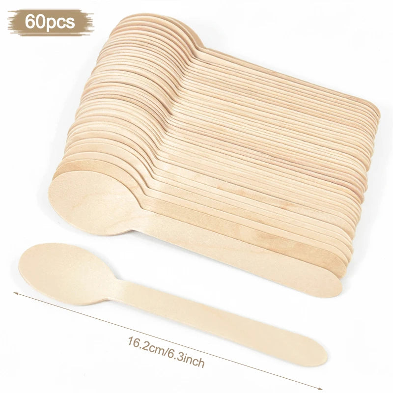 100% Compostable Cutlery Set - Wooden Compostable Utensils - Disposable Wooden Cutlery, Eco Friendly Forks And Spoons Disposable Cutlery Set Party Utensils