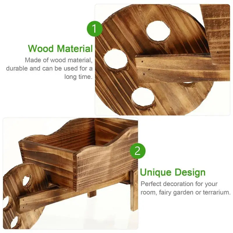 Wooden Wagon Planter Box, Garden Planter with Wagon Wheels, Flower Cart for Patio Garden Balcony, Decorative Patio Flowers Herbs Vegetables for Indoor Outdoor Decor,