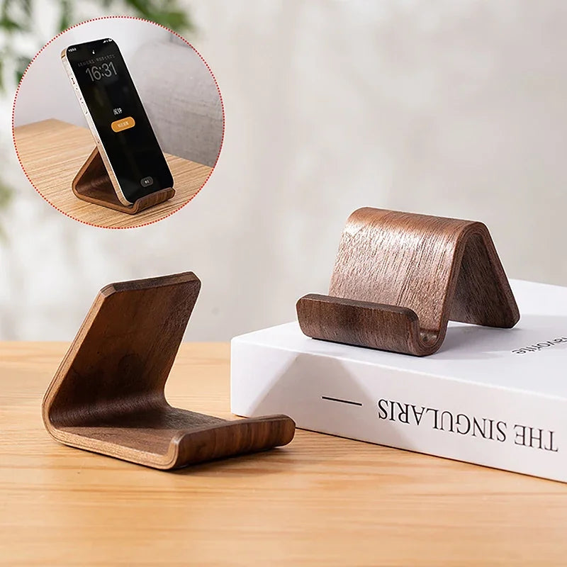 Cell Phone Stand for Desk - Portable Wood Phone Holder for Bed Compatible with iPhone 16 15 14 13 Pro Max 12 11 iPad Mini, Smartphone, Wooden Office Aesthetic Desk Accessories