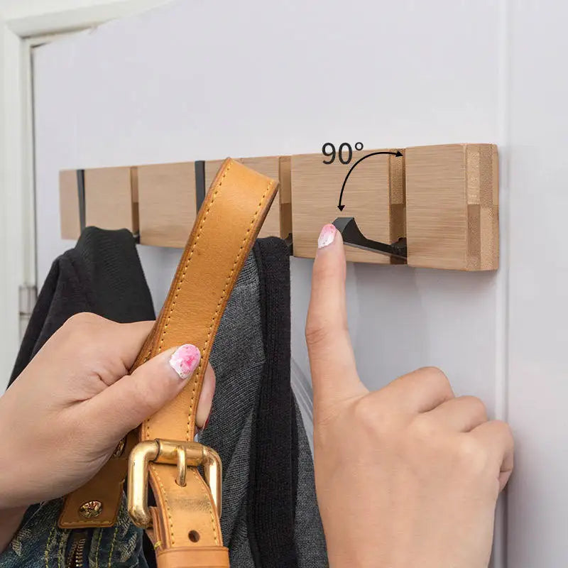 Wooden Wall Mounted Folding Rack, Modern Wall Floating Coat Hook Rack Space-Saving Coat Hanger for Coats, Hats, Scarves, Key