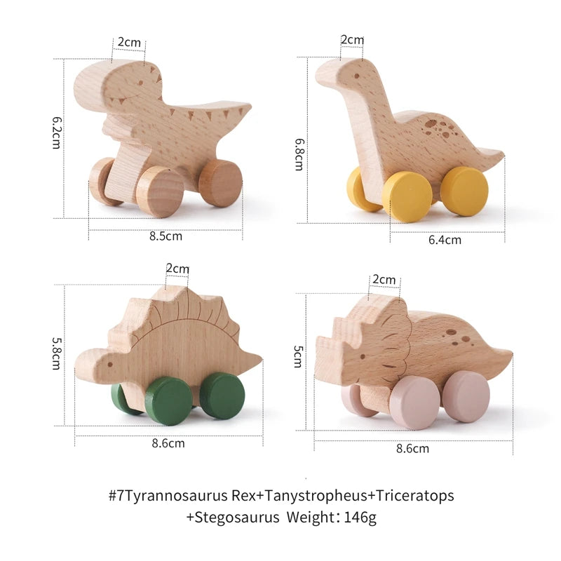 Wooden Dinosaur Cars Montessori Toys for Babies Baby Push Car Toys Wooden Toy Vehicles Development and Infant Grasping Montessori Toys