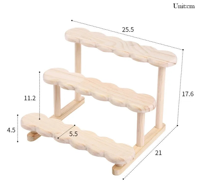 Wood Display Stand for Action Figures Tiered Showing Risers Collectibles Organizer Detachable Wooden Storage Rack for Figurines Toys Mini Dolls Cupcakes 3-Tier