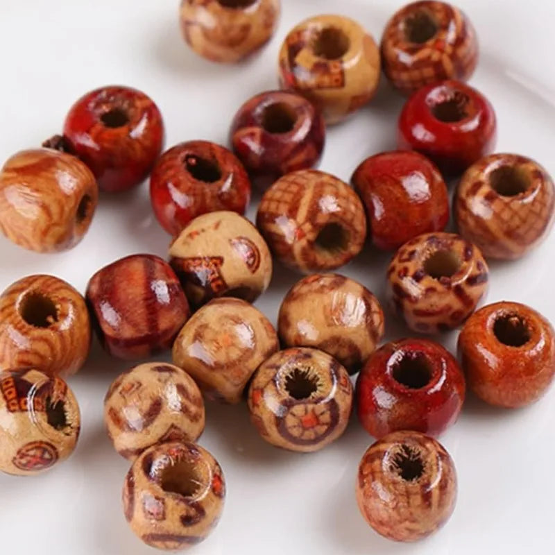 Wood Hair Beads for Braids and Dreadlocks, 12mm Painted Natural Wooden Beads for Loc Dreadlock Hair Accessories for Women