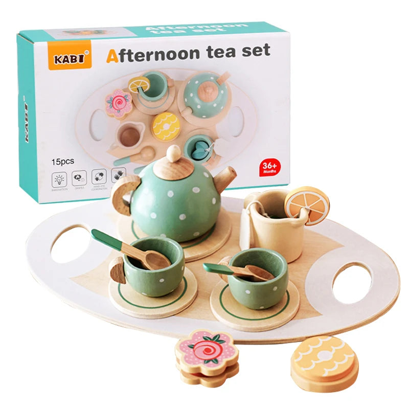 Wooden Tea Set for Little Girls Play Food Pretend Play Kitchen Accessories for 3 4 5 Years Old Girls and Boys Toddler Princess Tea Time Party Food Toys
