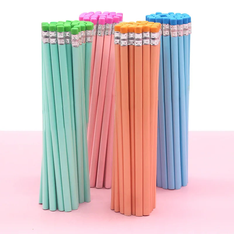 20/50/100 Personalized Colored Wooden Pencils Customized School Decor Pen With Eraser Wedding Gift Favors Baby Shower Party 19CM