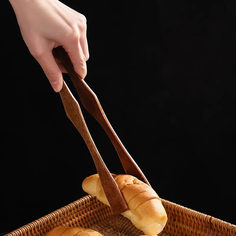 Wooden Tong, Vintage Wood Toaster Tongs BBQ Meat Clip Buffet Food Tongs Bread Steak Kitchen Clamp Serving Tool Kitchen Utensil for Cooking Holding Toast Bacon Muffin Fruits Bread