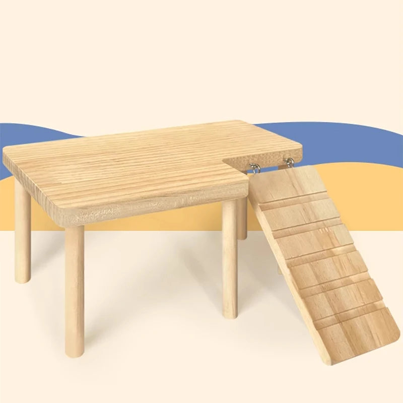Hamster Wooden Platform with Legs Small Animal Climbing Ladder Standing Rat Guinea Perch Chew Toy Cage Accessories