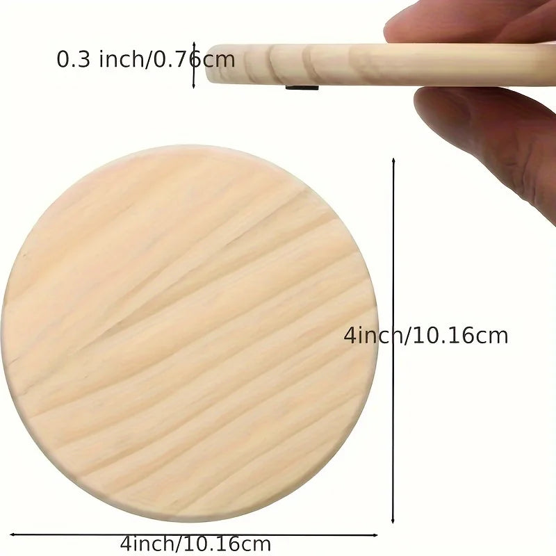 5pc Unfinished Round Wood Coasters, SIJDIEE 4 Inch Blank Wooden Coaster Crafts with Non-Slip Silicon Dots for DIY Stained Painting Wood Engraving Home Decoration