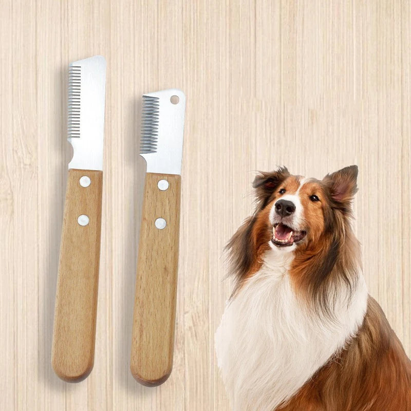 Dog Cat Pet Grooming Brush Metal Comb for Loosening up Removing Mats Debris Tangles and Knots Wooden Handle Stainless Steel Tooth Perfect for Honghair Pets