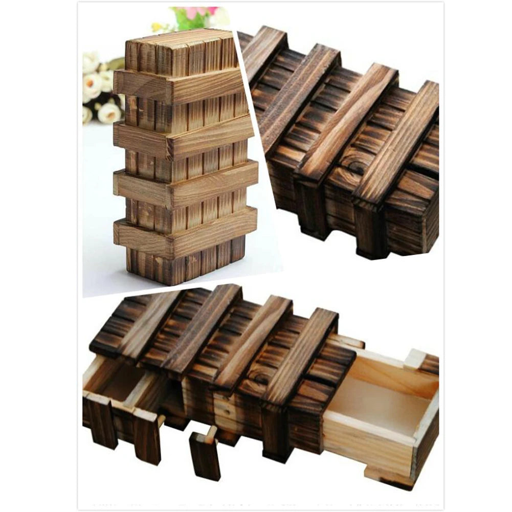 Handmade Classic 3D Brain Teaser Wooden Puzzle Magic Gift Box Game Box with Extra Secure Secret Drawer IQ Toys