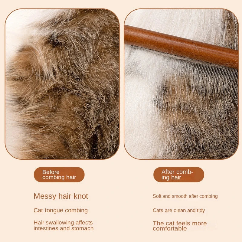 Solid Wood Cat Combs, Stainless Steel Teeth for Cat Dog Rabbit Massage, Flea Lice Comb Removes Mats, Tangles and Loose Fur, Grooming Comb for Small Medium Pets