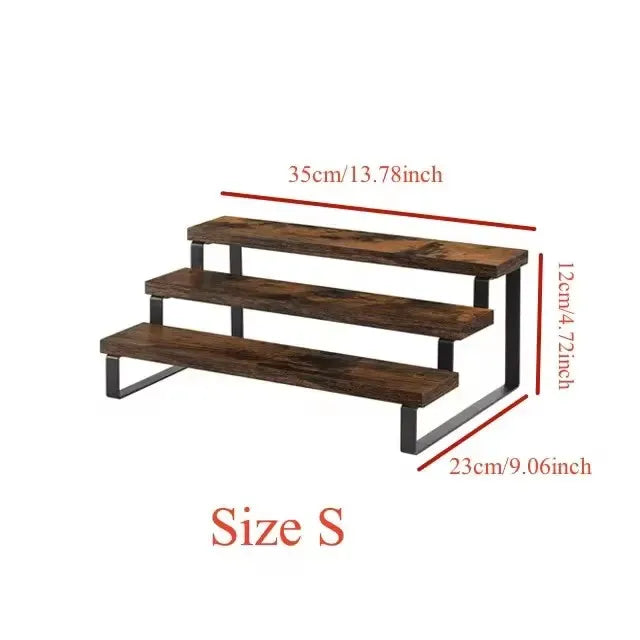 Wooden Display Riser Stand, Tiered Perfume and Cologne Organizer Stand, 3 Tier Spice Rack Organizer, Rustic Display Shelf for Candles (3 Tier)