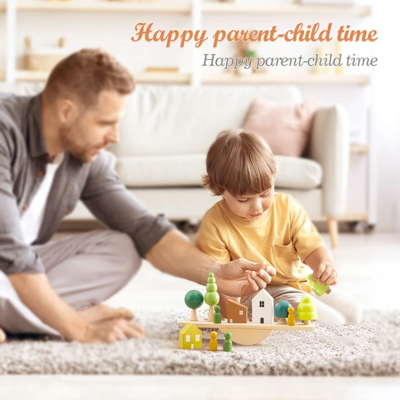 Wooden Tree Toys Balance Toys Wooden Peg Dolls Preschool Learning Educational Montessori Toys, Natural Woodland Trees Creative Accessories for Home Decor