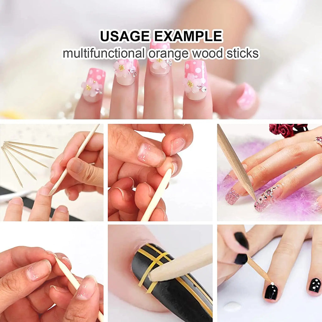 Orange Wood Nail Sticks Double Sided Multi Functional Cuticle Pusher Manicure Pedicure Tool for Manicure Pedicure