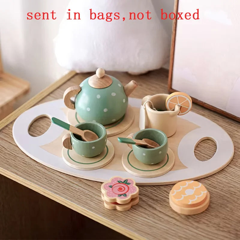 Wooden Tea Set for Little Girls Play Food Pretend Play Kitchen Accessories for 3 4 5 Years Old Girls and Boys Toddler Princess Tea Time Party Food Toys