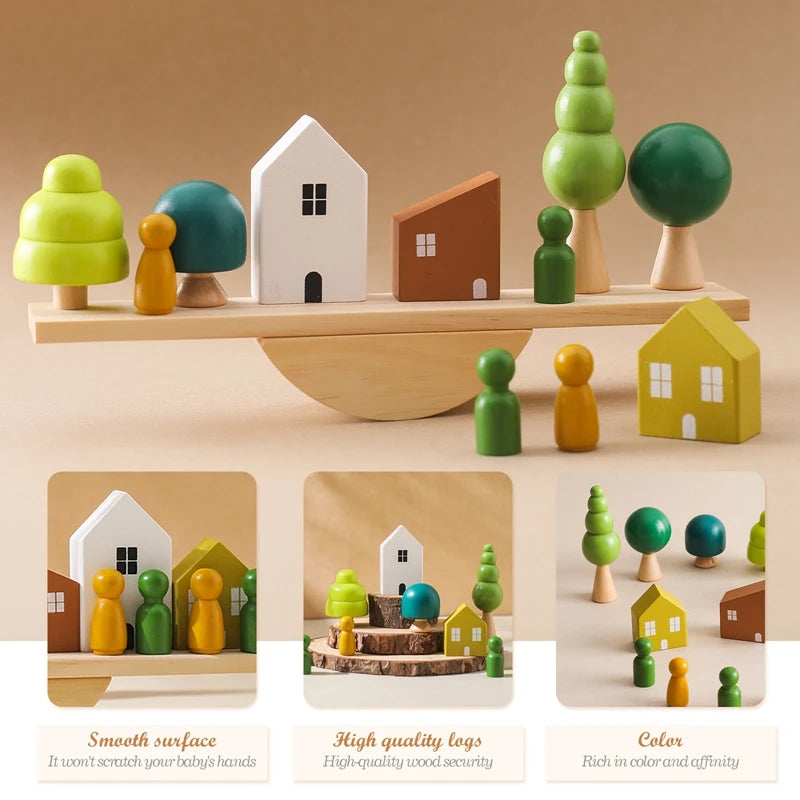 Wooden Tree Toys Balance Toys Wooden Peg Dolls Preschool Learning Educational Montessori Toys, Natural Woodland Trees Creative Accessories for Home Decor