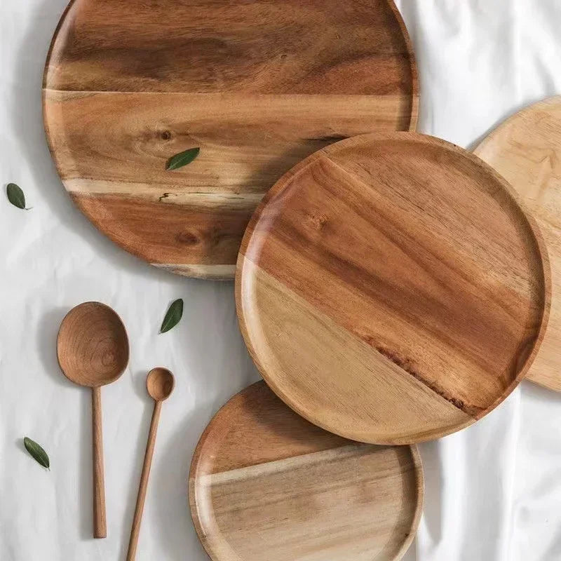 Bamboo Serving Platter, Round Wood Tray, Wooden Serving Tray, Fruit, Bread, Salad Plate, Charcuterie Serving Board