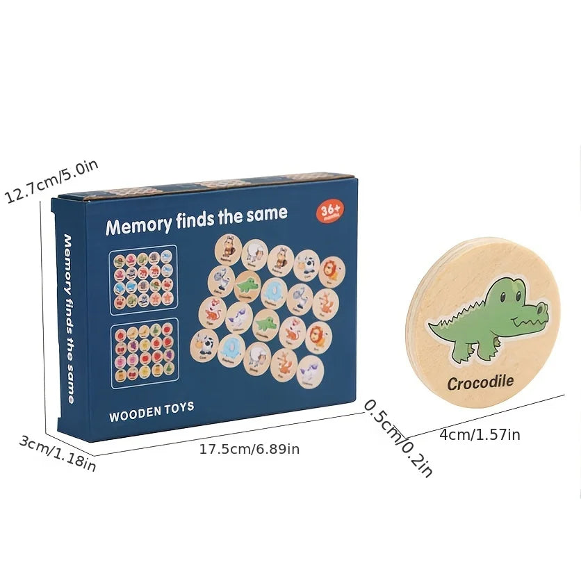 Wooden Memory Matching Game,Matching Animal Wood Chips Educational Matching Game for Toddlers Preschool 4 5 6 Years Old