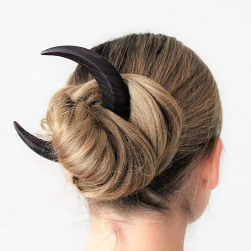 Moon Hair Fork Hairpin for Women 5.12'' Moon Stick Hand Carved Clip Thin Hair Accessories Wooden Barrettes Lightweight Styling Tool