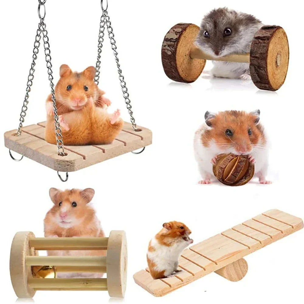 Hamster Toys Rat Toys Chinchilla Toys Hamster Chew Toys Cage Accessories Apple Wood Sticks Ladder Bell Roller for Gerbil Guinea Pigs and Other Small Animal