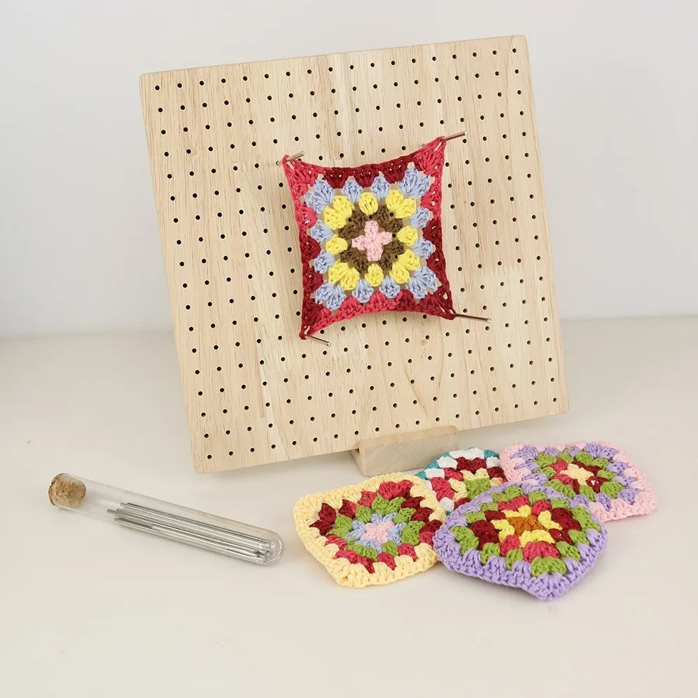 Crochet Board with 20 Pins, Upgrade Large Handcrafted Granny Square Blocking Mat for Knitting & Crochet Projects