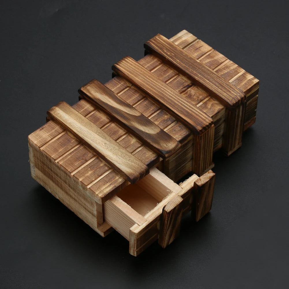 Handmade Classic 3D Brain Teaser Wooden Puzzle Magic Gift Box Game Box with Extra Secure Secret Drawer IQ Toys
