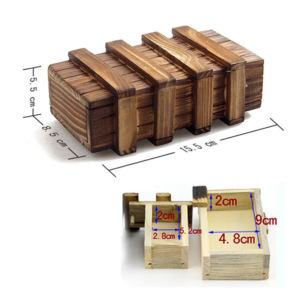 Handmade Classic 3D Brain Teaser Wooden Puzzle Magic Gift Box Game Box with Extra Secure Secret Drawer IQ Toys