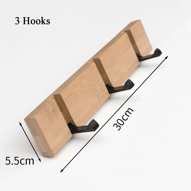 Wooden Wall Mounted Folding Rack, Modern Wall Floating Coat Hook Rack Space-Saving Coat Hanger for Coats, Hats, Scarves, Key